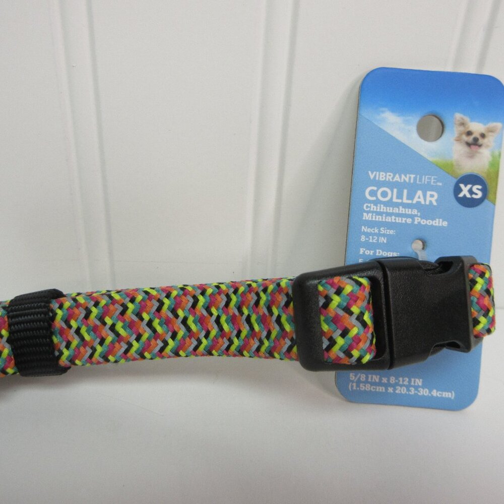 Vibrant Life Dog Collar XS Chevron Reflective Adjustable Multicolor 6"-9" Neck